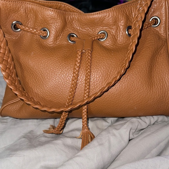 Talbots Handbags - Talbots genuine tan leather bag with braided strap and silver accents cute 🥰